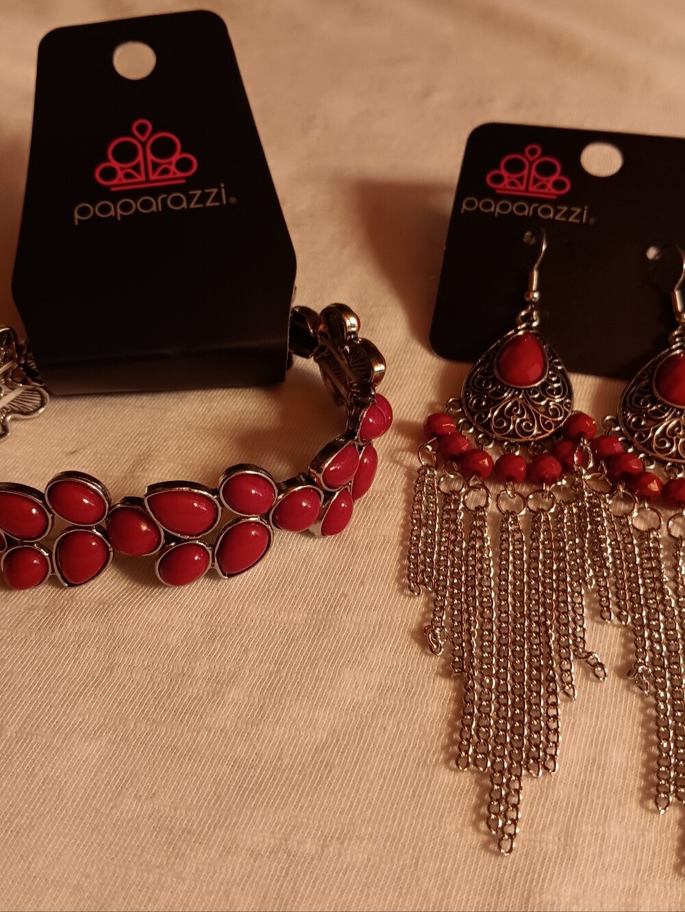 Boho Fabulous Red Chandelier Earrings & Bracelet Set NWT Paparazzi